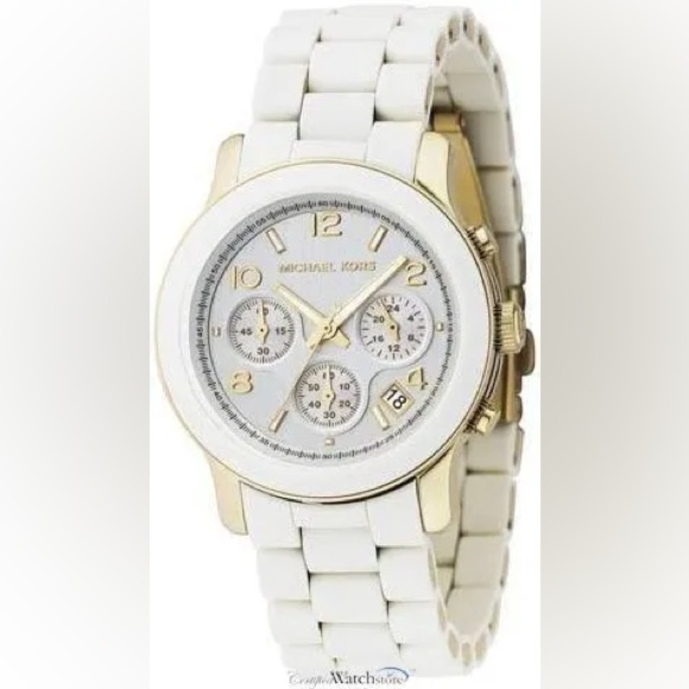 Michael Kors MK5145 White Silicone Gold Tone Chronograph |Women’s Designer Watch